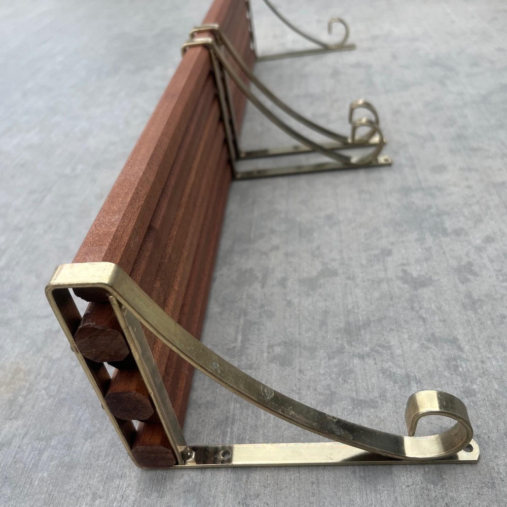 Vintage Mid Century Modern Adjustable Wood and Brass Wall Shelf 24-45 Inch Wide - Picture 6 of 12